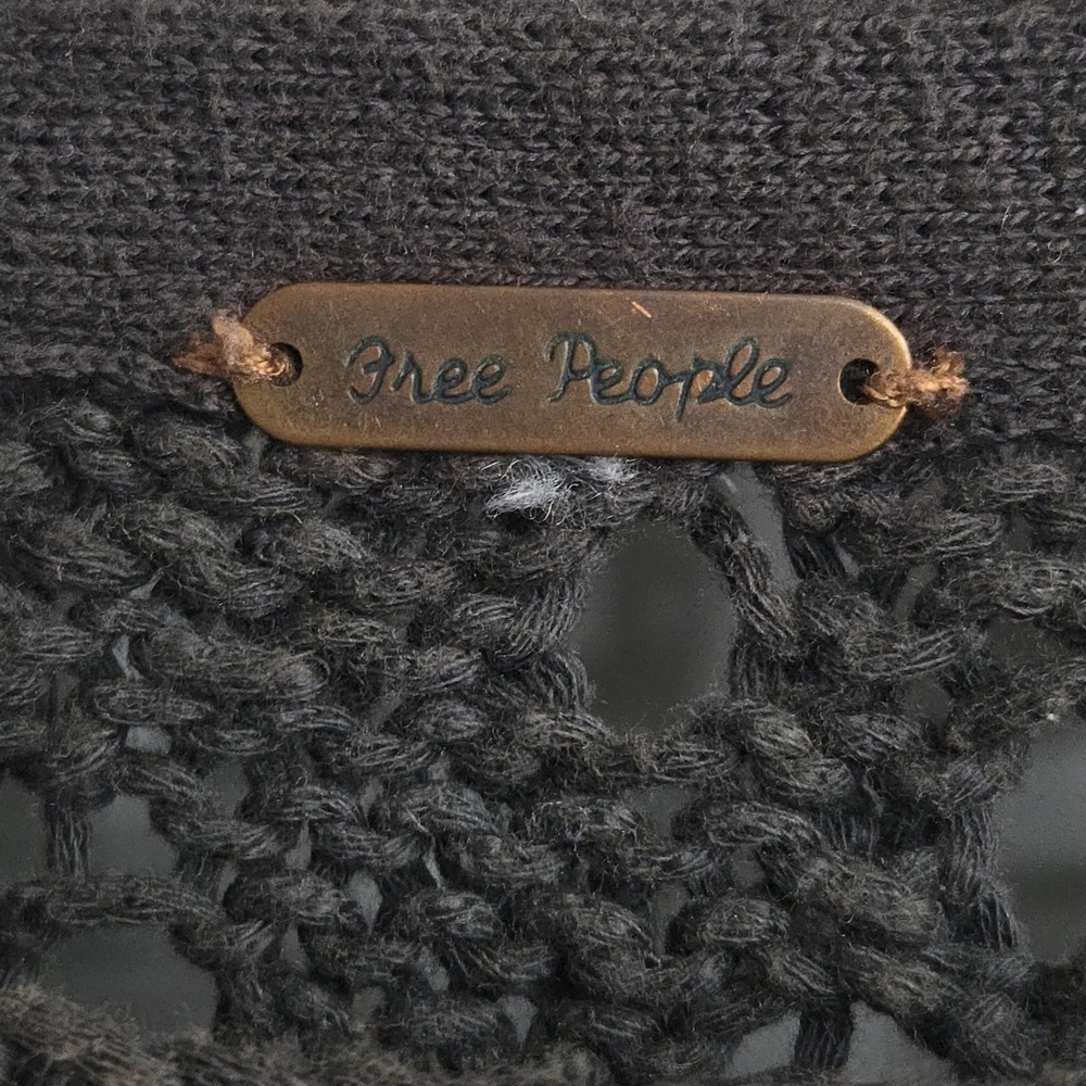 Free People Sweater Size Small Traveling Slate Gray Cotton Open Knit Crochet - Picture 3 of 15